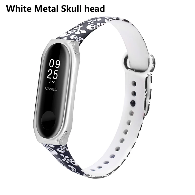 White Metal Scull BOORUI новые Miband 3 ремень с металлическим корпусом и разнообразные с цветочным принтом correas Miband 3 аксессуары ремешок для xiaomi mi3 - Цвет: White Metal Scull