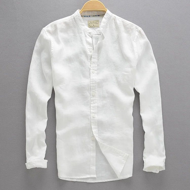 2017 Весна и осень мужской рубашки с длинными рукавами Лен Мужская одежда