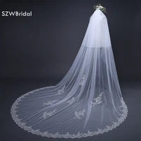 fashion 3 meter wedding veil with comb long lace edge bridal veil with comb wedding accessories sluier vestido de noiva