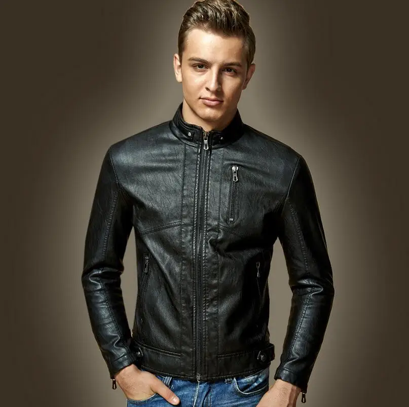 Лидер продаж! Для мужчин мотоцикл байкер кожаная куртка S jaqueta de couro masculina ветровка