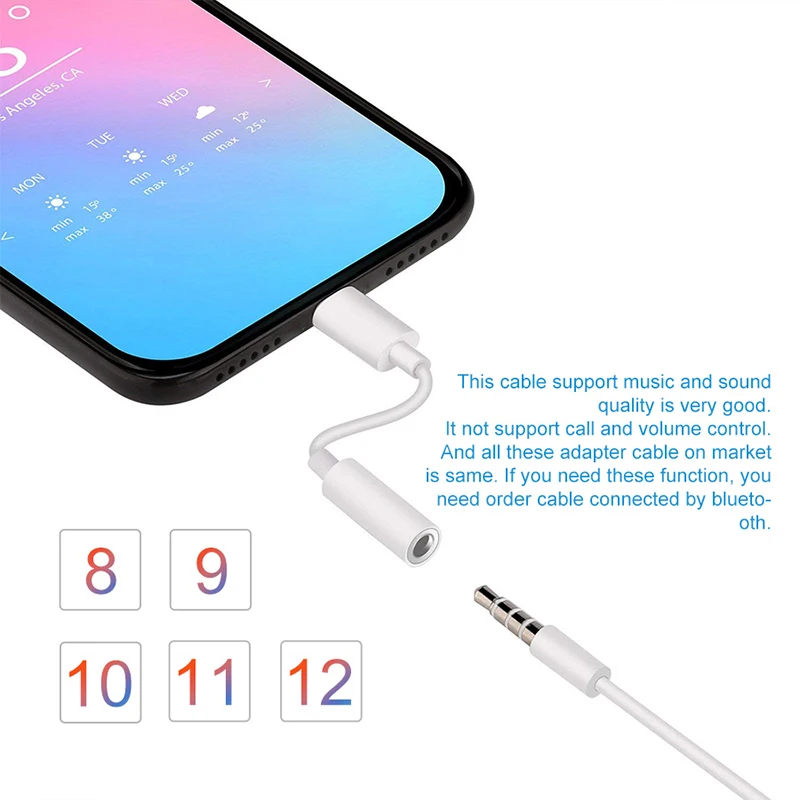 AUX адаптер для Lightning до 3,5 мм переходники Кабель для подключения наушников IOS 11 12 адаптер для наушников для iPhone 7 8 X