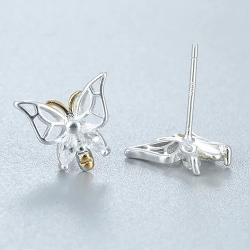 Женские серьги пусеты Cxwind с кристаллами и крыльями бабочки|Серьги-гвоздики| |