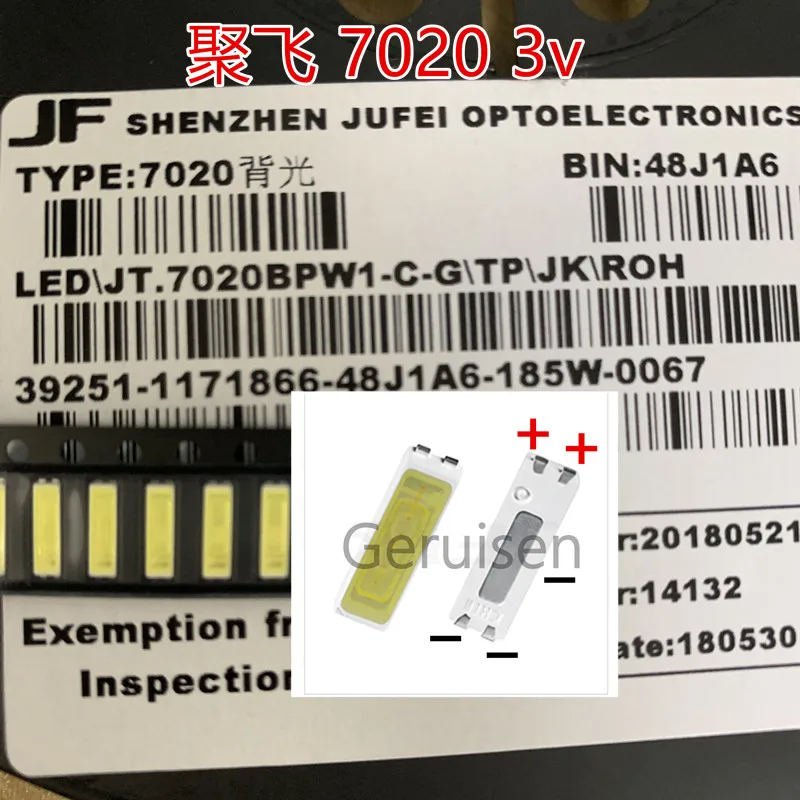 3000 шт./лот Jufei SMD LED 7020 3 в 0 7 Вт 240 мА холодный белый 10000-13000K для подсветки телевизора |