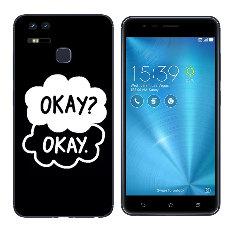 Case for Asus Zenfone 3 Zoom ZE553KL 5.5" Black Letters Printing Back Cover Soft TPU 3zoom Silicon |