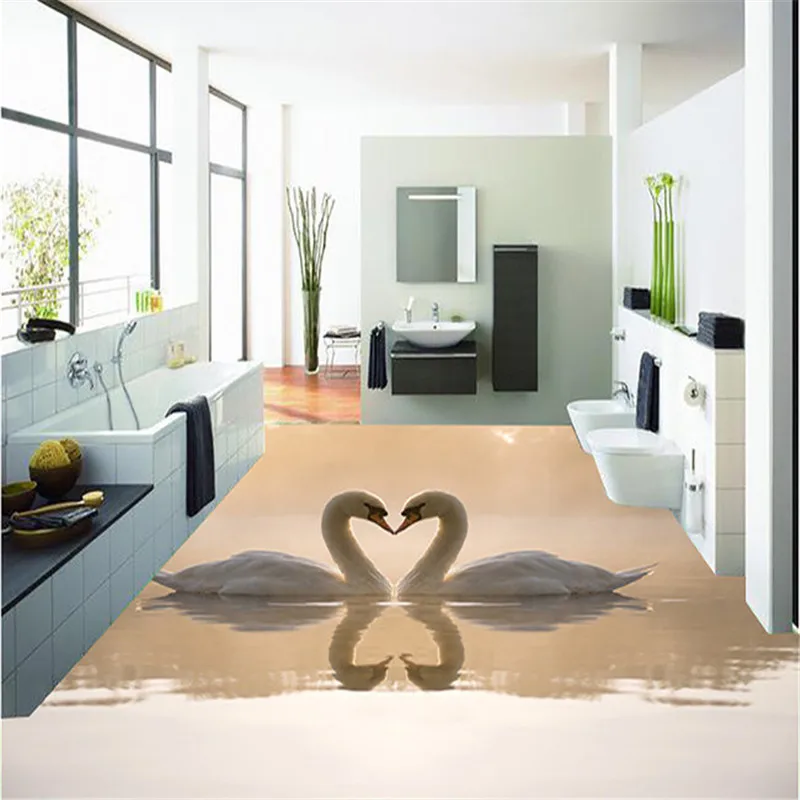 Custom 3D painting wallpaper PVC adhesive wear non-slip waterproof Two swans water European ultra modern kitchen mural sticker |