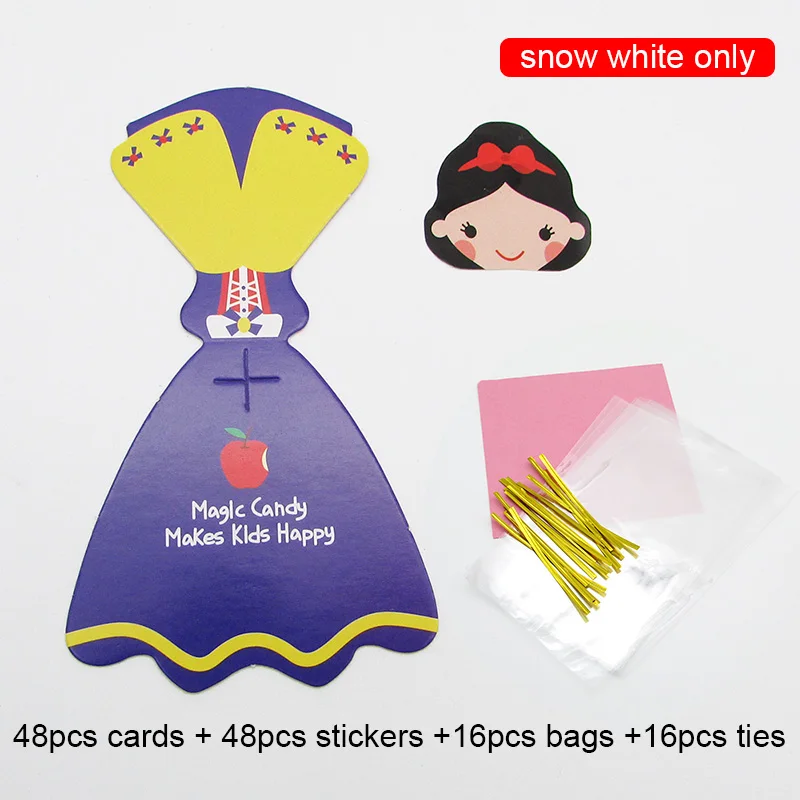 snow white only 16 упаковок супер герой принцесса мультфильм конфеты Леденец Украшения карты с сумкой для детей день рождения принадлежности подарок аксессуары - Цвет: snow white only