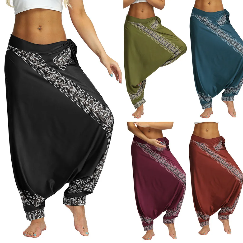 Брюки в стиле бохо для женщин и мужчин повседневные свободные штаны султанки с