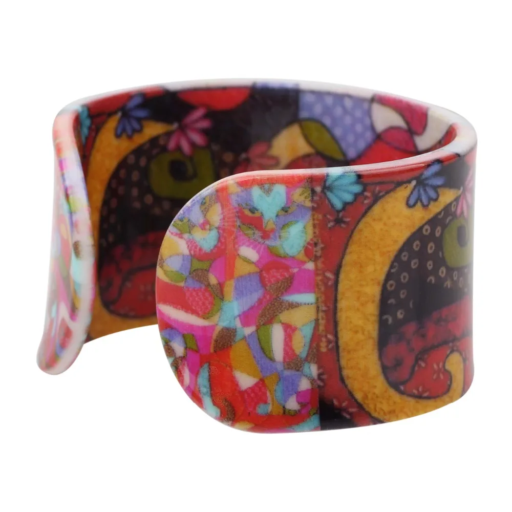 Bonsny Акриловые Красочные кошачий узор любовь широкие браслеты на запястье