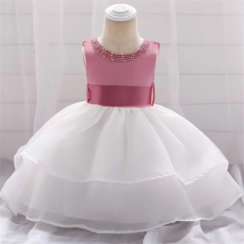 Pink Летняя одежда vestido infantil, платье на крестины для маленьких девочек, кружевные платья принцессы на день рождения, вечерние и свадебные платья - Цвет: Pink