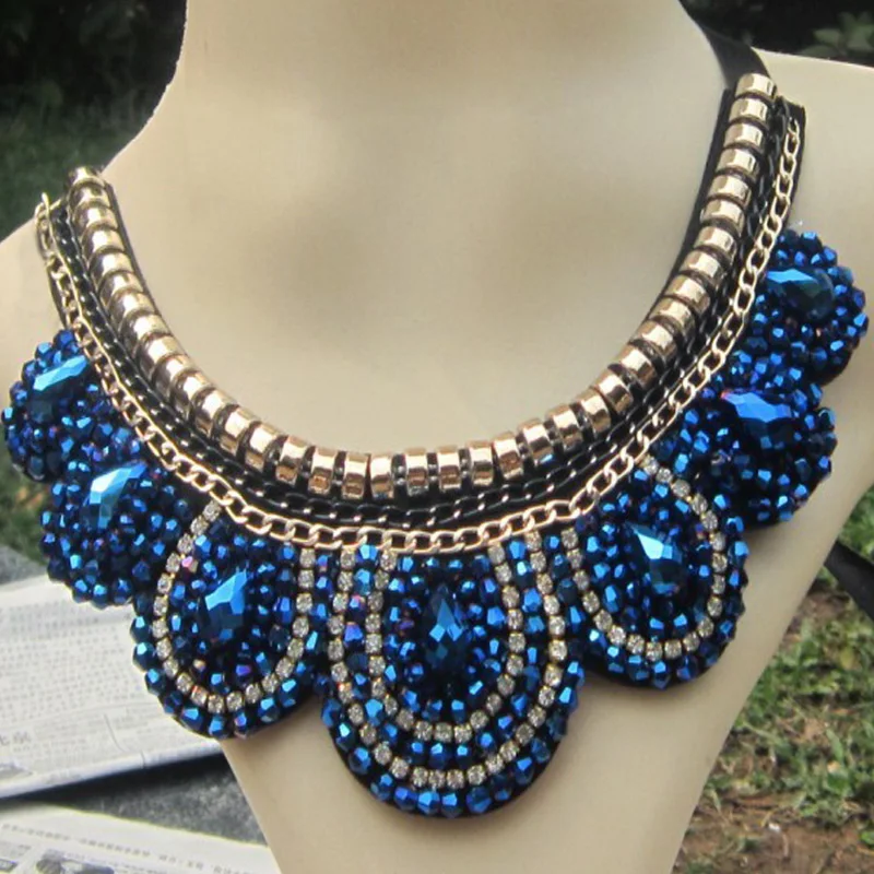 Fashion Chokers women chain big bib crystal bead Collars Wedding Statement detachable Collar clothing accessary |