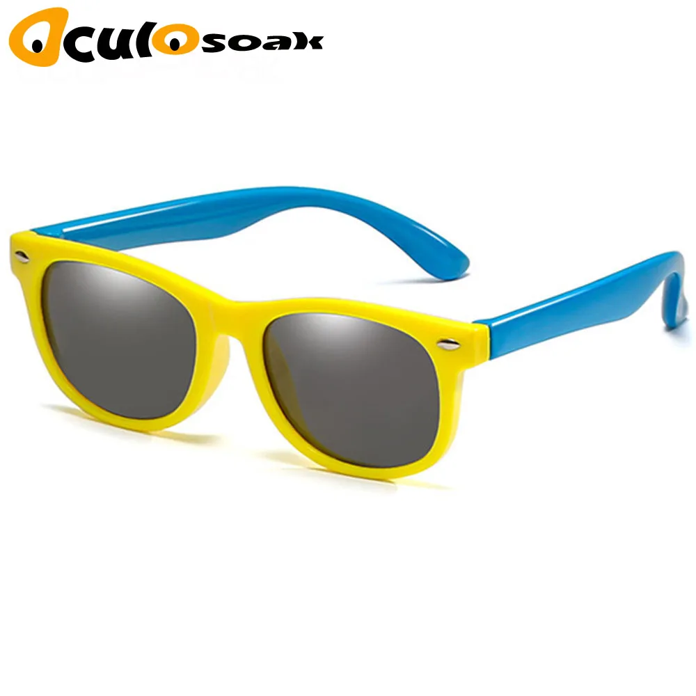 Yellow Blue Зеркальные детские солнцезащитные очки TR90 для мальчиков и девочек, поляризованные силиконовые защитные солнцезащитные очки, подарок для детей, малышей, UV400, Gafas - Цвет линз: Yellow Blue
