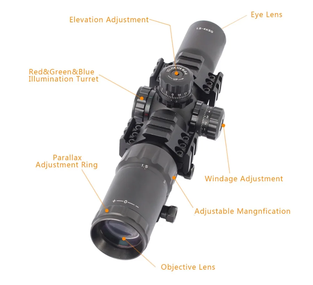 Тактический винтовочный прицел Spina Optics 1 5 4X30 Mil dot охотничий водонепроницаемый с
