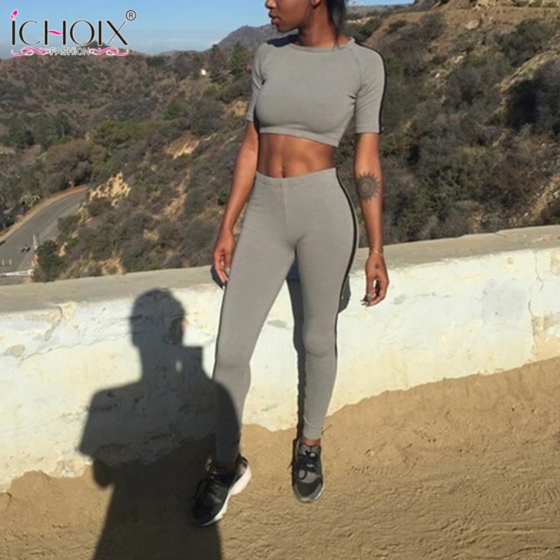 ICHOIX высокое качество пикантные однотонные спортивный костюм для женщин лето