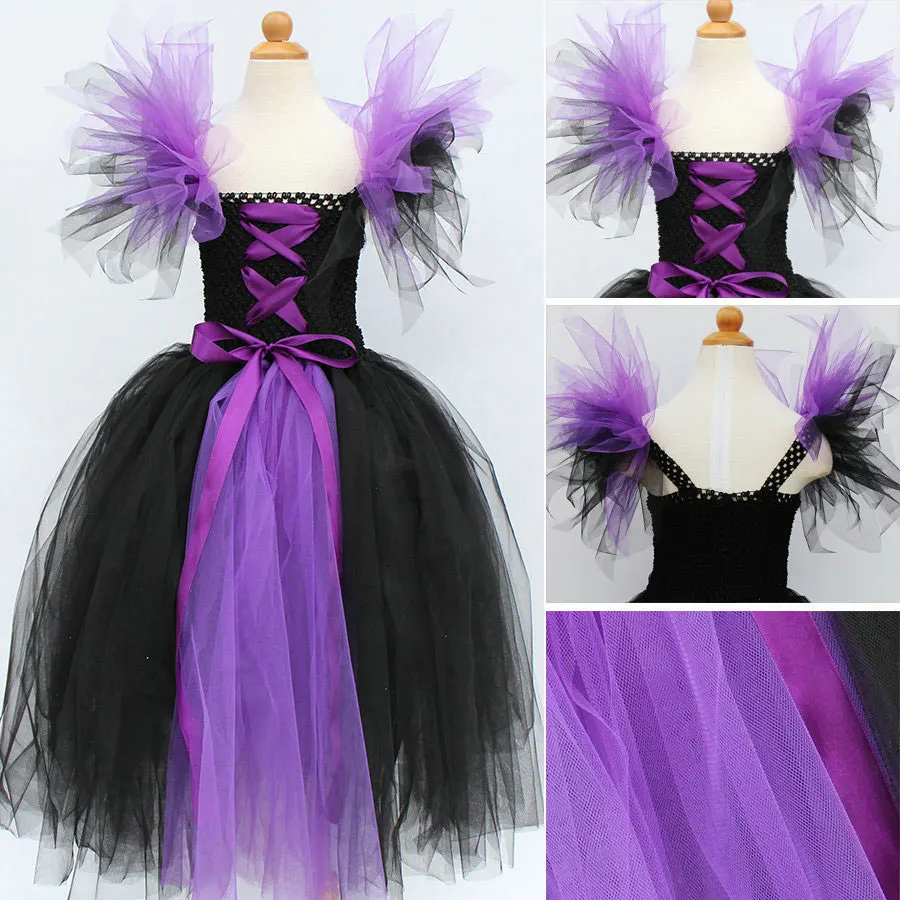 Maleficent of evil queen/юбка-пачка для девочек; платье с рогами; костюм ведьмы на Хэллоуин для костюмированной вечеринки для девочек; детский праздничный костюм