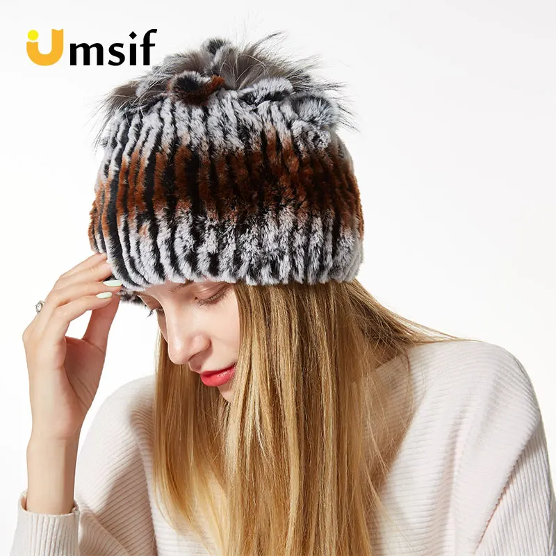 Новинка, зимняя женская шапка,, настоящий мех кролика, skullies& beanies, женские вязаные шапки, зимняя шапка для женщин, толстая шапочка для девочек