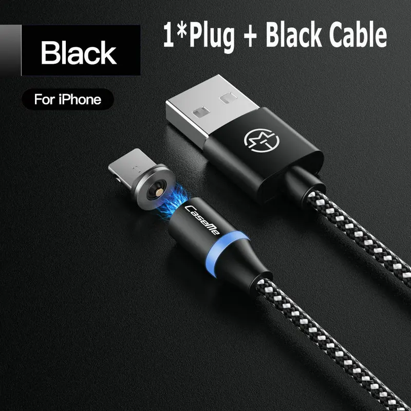 For iPhone -Black CaseMe 3 в 1 Магнитный USB кабель для samsung huawei для iPhone XS MAX Магнитный штекер Micro USB кабель usb type C шнур Быстрая зарядка - Цвет: For iPhone -Black