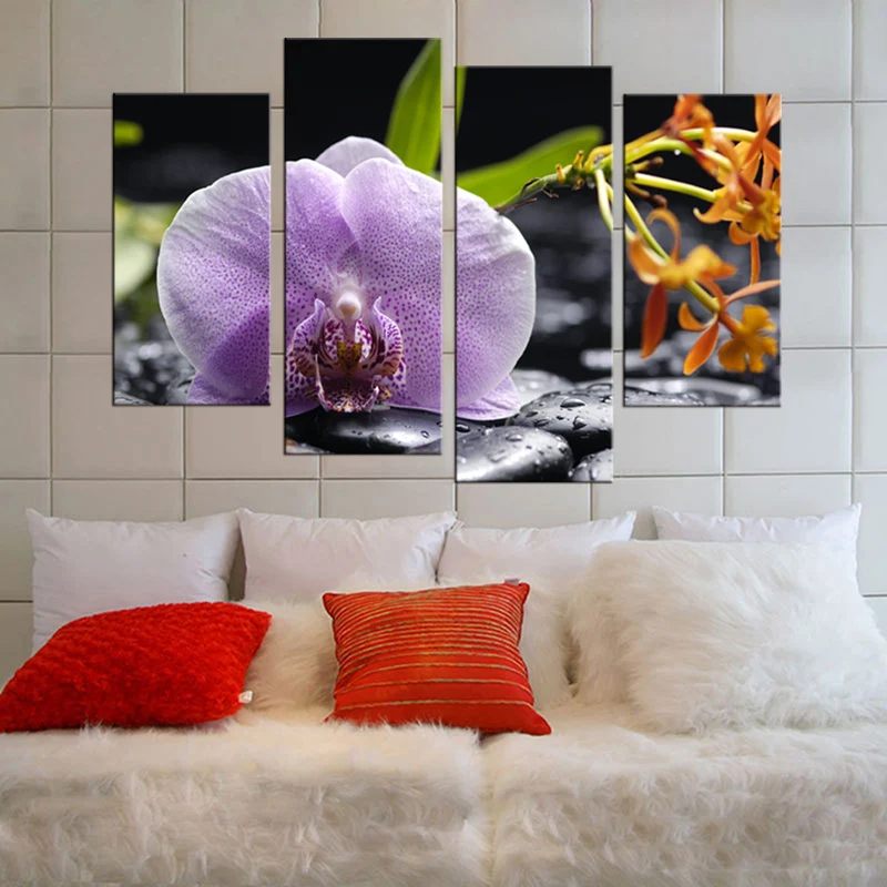 Горячая рамка 4 шт./компл. Красивая фиолетовая орхидея настенное художественное