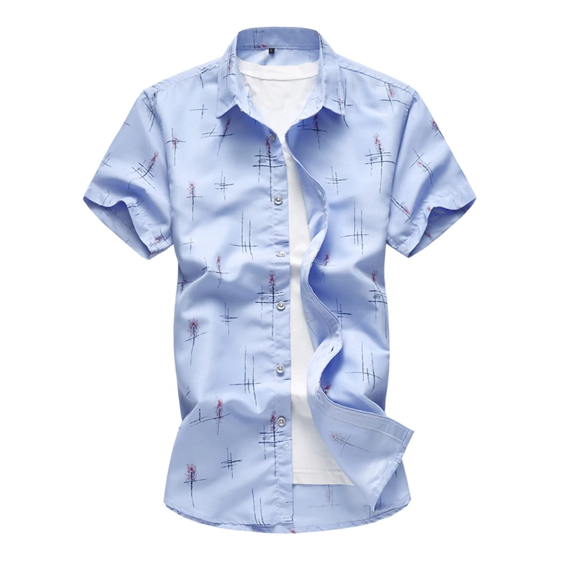 Летняя Новинка 2020 Мужская Повседневная рубашка с модным принтом тонкая коротким - Фото №1