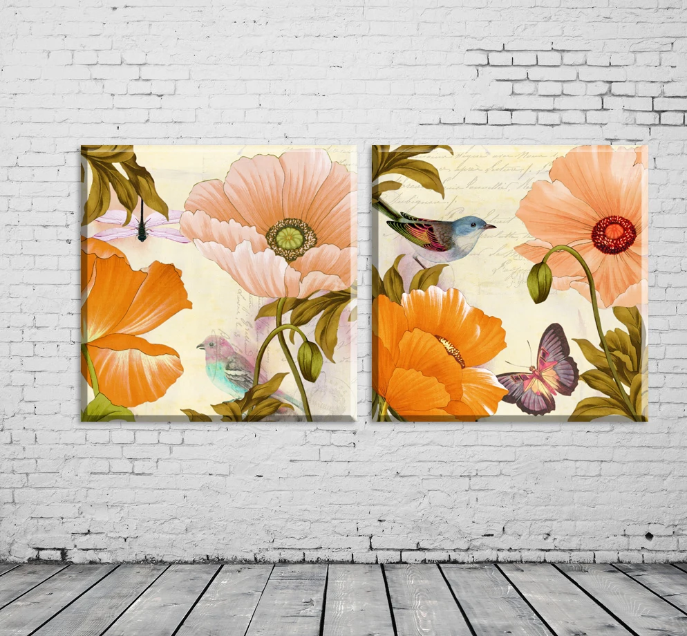 2 шт. недорогие настенные картины с цветами и птицами на холсте картина маслом