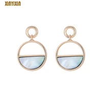 gold color round circles half shell design drop earrings for women bohemia elegant simple dangle earrings fashion jewelry gift
