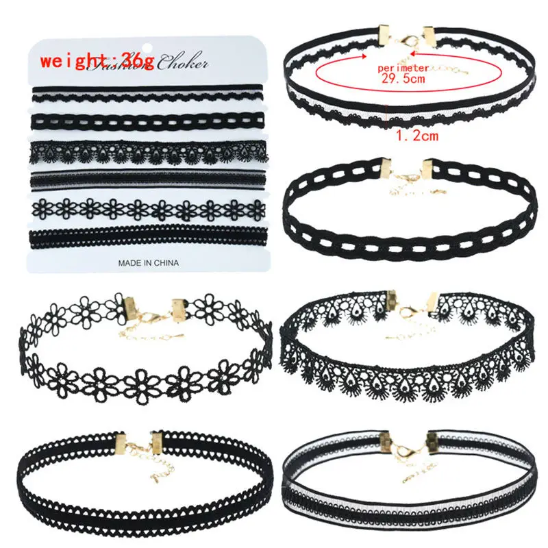 6 шт./компл. черные бархатные Чокеры для женщин европейская татуировка кружевное