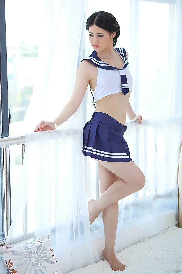 Соблазнительные комбинации синего и белого цвета униформа для студентов костюм