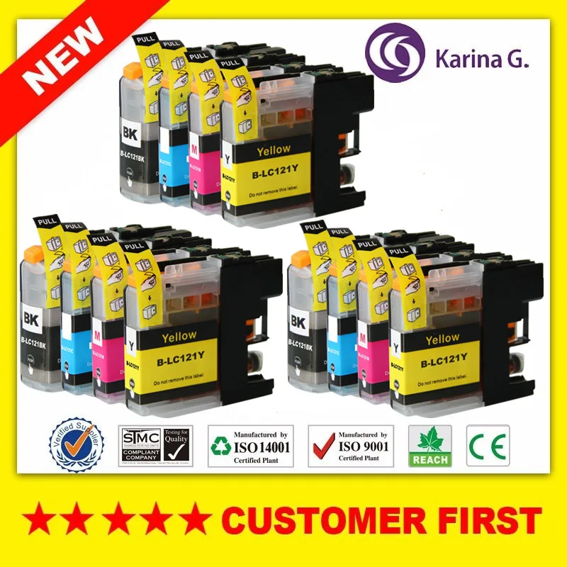 

3 комплекта/12 шт совместимые картриджи для LC121 MFC-J470DW/J650DW/J870DW/J245/LC-121 для DCP-J552DW/J752DW/J132W/J152W