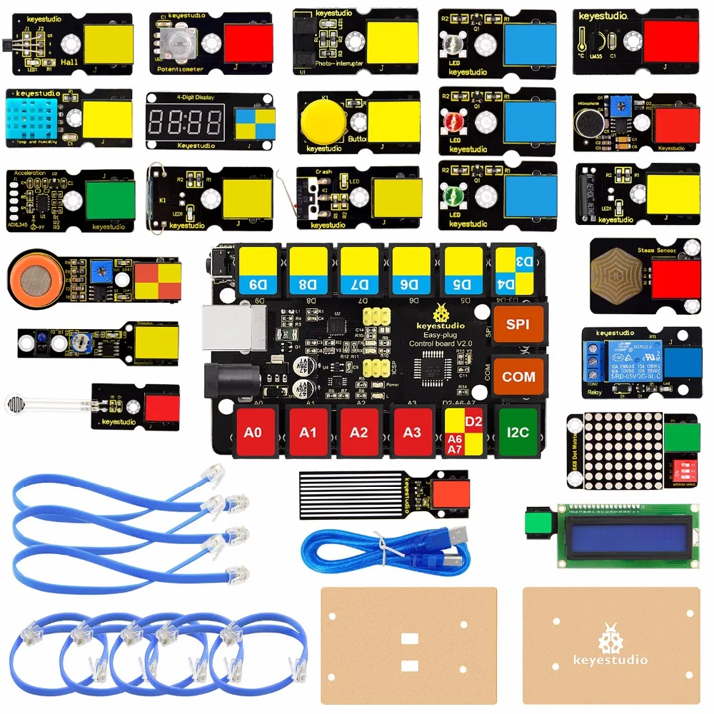 Новинка! Keyestudio EASY PLUG RJ11 супер стартовый обучающий комплект для Arduino STEM EDU/совместимый с Mixly блочным кодированием