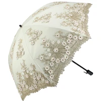 double sunscreen umbrella uv protection lace flower embroidery umbrella rain women mini umbrella folding dual use sun umbrella
