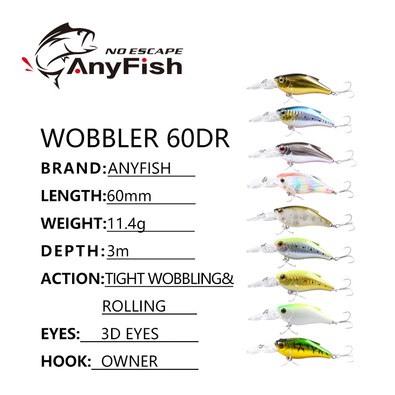 ANYFISH воблер 60DR рыболовные приманки 6 см 11 4 г 3D глаза твердая арифметическая