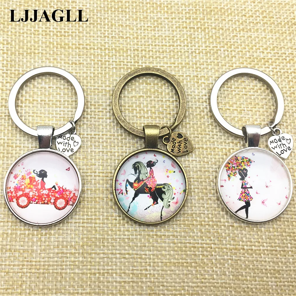 LJJAGLL модный Diy девочка автомобиль брелок лошадь цепочка для ключей с Девушкой