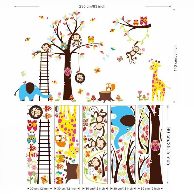 

large tree animal wall stickers for kids room decoration 1213. monkey owl zoo cartoon diy children baby home decal mural art 3.0