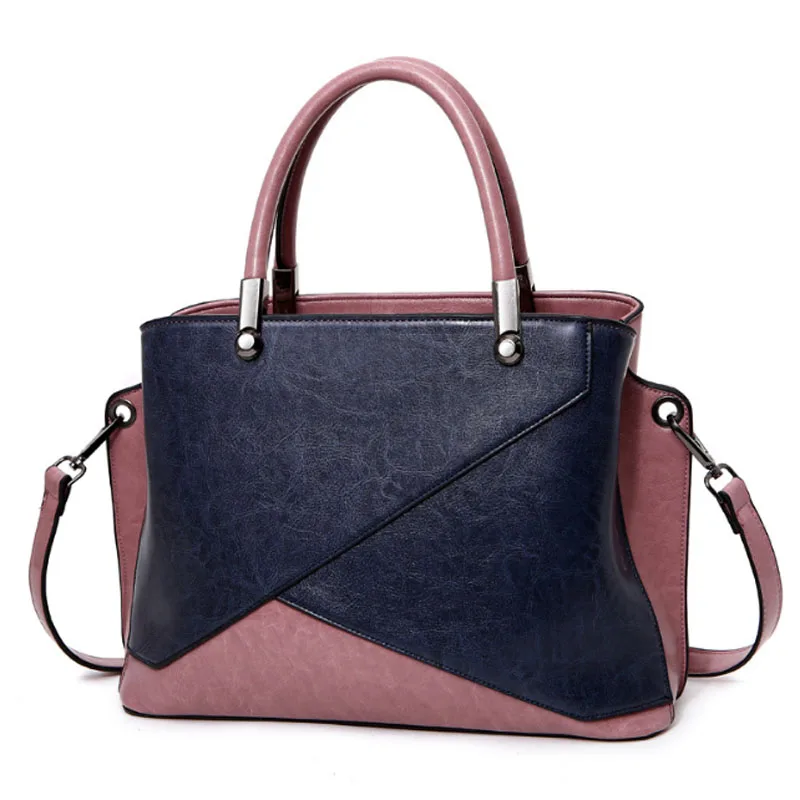 Blue Pink Для женщин масло воск верхняя ручка Курьерские сумки сращивания Повседневное, модные ювелирные изделия, женские сумки на плечо сумки через плечо - Цвет: Blue Pink