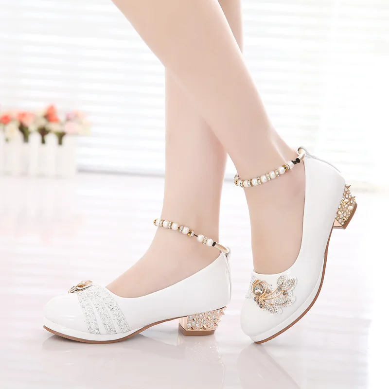 Туфли для девочек весна принцесса черные белые вечерние официальные жемчужины.