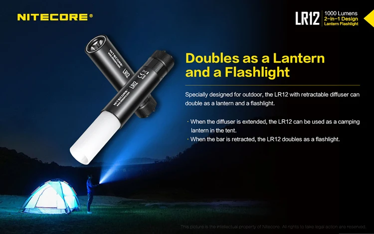 Nitecore LR12 ручной фонарь CREE XP-L HD V6 светодиодный 1000LM без батареи 18650 для кемпинга, охоты, рыбалки, альпинизма