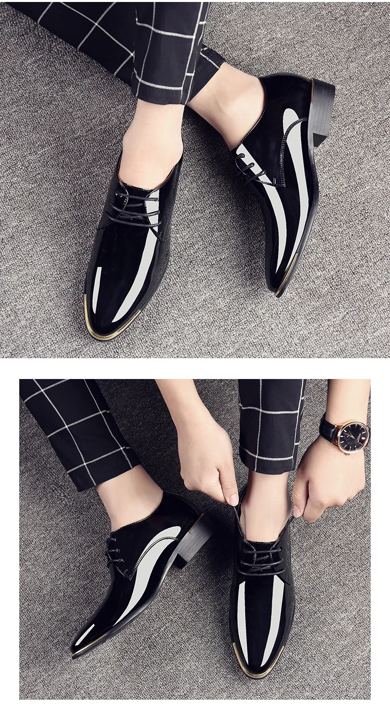 NPEZKGC/Новинка года; Мужская качественная обувь из лакированной кожи; Zapatos de hombre; размеры 38-47; черные кожаные мягкие Мужские модельные туфли