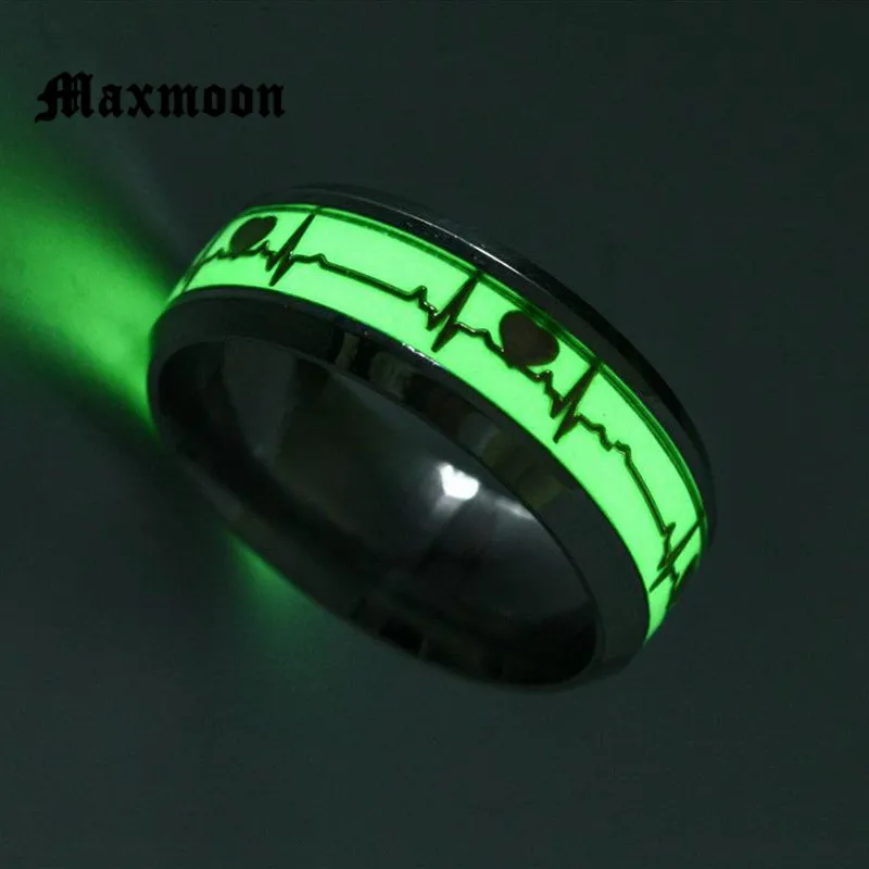 Maxmoon золотистый серебристый цвет символ сердцебиения женское и мужское кольцо из