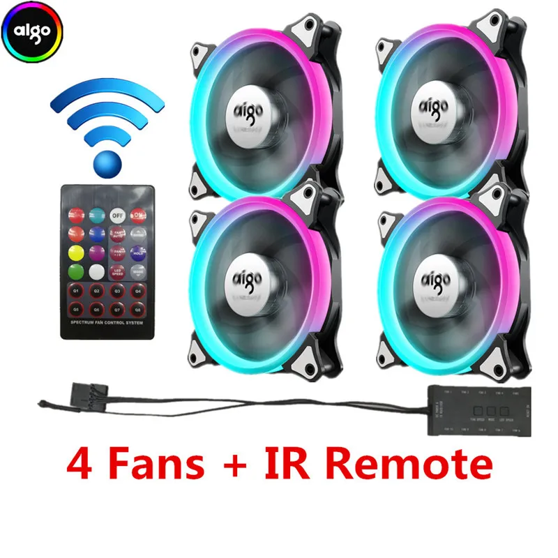 4 fans and IR Remote Aigo aura sync c3/c5 чехол для компьютера pc вентилятор Радиатор Вентилятор rgb Регулировка led 120 мм охладитель охлаждения тихий вентилятор беспроводной пульт дистанционного управления - Цвет лезвия: 4 fans and IR Remote