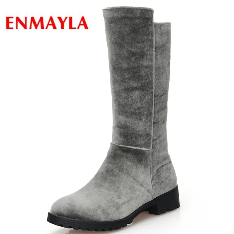 

ENMAYLA New Basic Round Toe Women Winter Boots Flock Mid-Calf Shoes Woman Womens Winter Fashion 2020 Size34-43 LY239