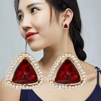 fashion brand vintage geometric triangle crystal stud earrings for women trendy classic rhinestone earring wedding jewelry