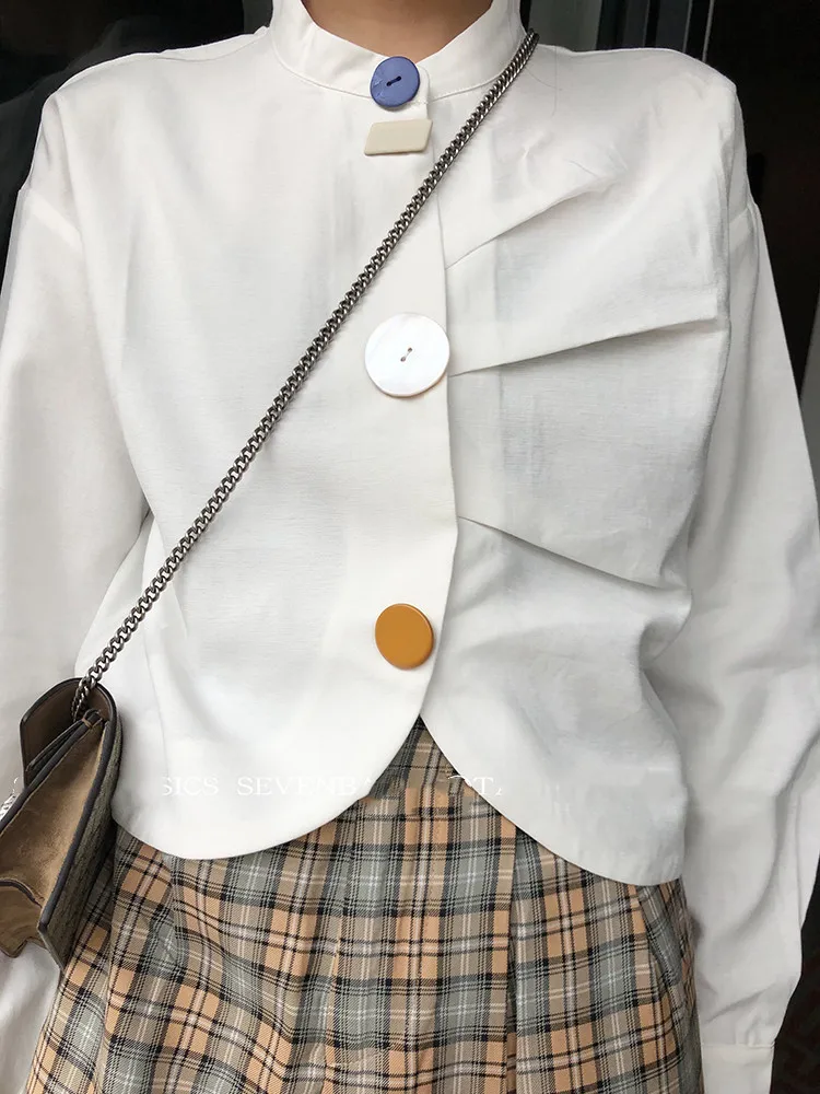 

Spring 2019 The New Elegant Temperament Loose Shirt White Long-sleeved Blouse Woman Streetwear Puff Sleeve Full Solid Shirts