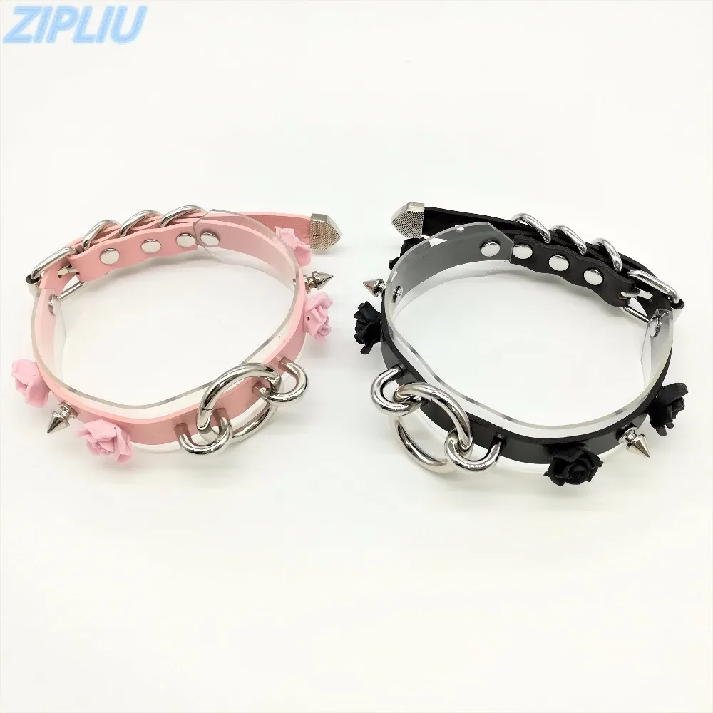 SexyFashion Harajuku Лолита& панк готический Круглый ожерелья с заклепками цветок Двухслойный Кожаный ошейник с камнем колье ручной работы