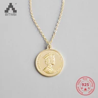100 925 sterling silver elizabeth avatar round coin statement pendants necklace women charms choker fashion boho jewelry