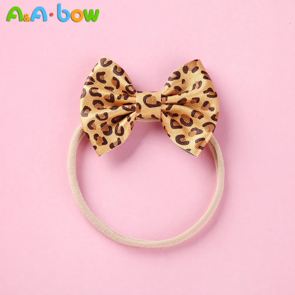 Diadema de nailon con lazo de leopardo para ni&ntilde;a, accesorios para el cabello con lazo de cuero a la moda, diademas bonitas, regalos de cumplea&ntilde;os, 1 unidad-0
