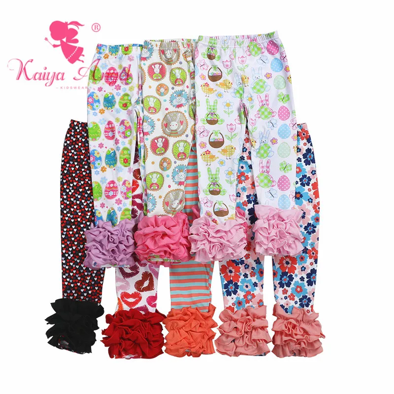 

kaiya Angel Easter Eggs Valentine's Day True Heart Kids Leggings Infant Boutique Baby Pants Cotton Floral Girls Ruffles Pants