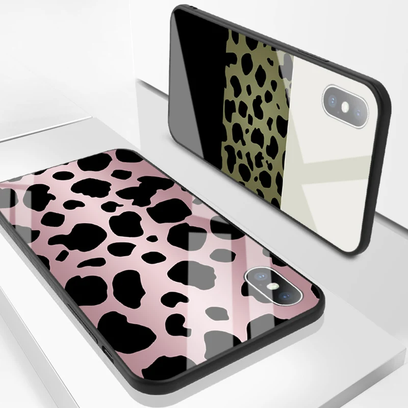 GTWIN Роскошный чехол из закаленного стекла для iPhone Xs Max Xr X 8 7 6 6s Plus с леопардовым принтом, защитная задняя крышка для телефона, чехол в виде ракушки