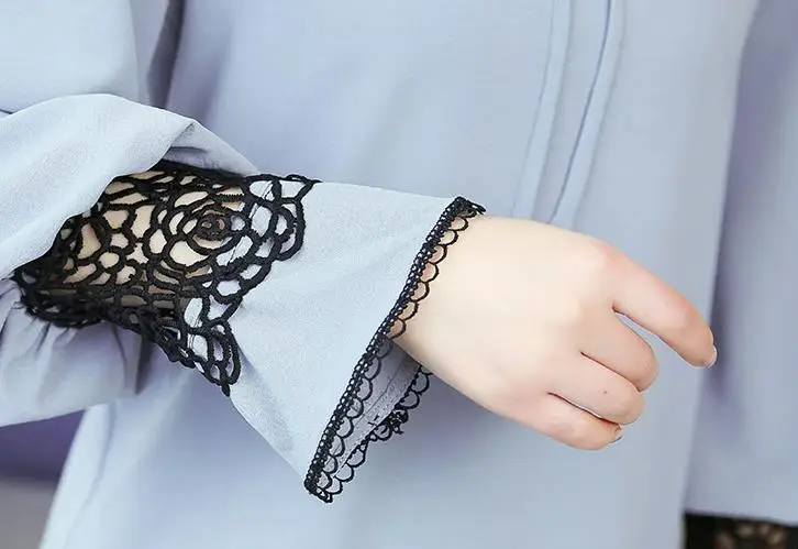 

2018 spring new women's spring and autumn long-sleeved lace top chiffon shirt