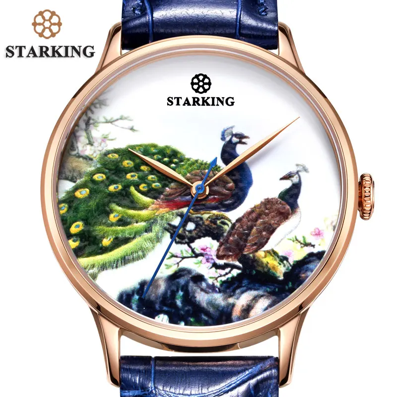 STARKING Famous Brand Watch Men AAA Quality Colorful Peacock Dial Royal Blue Watch Unique Design Steel Business Watch Automatic