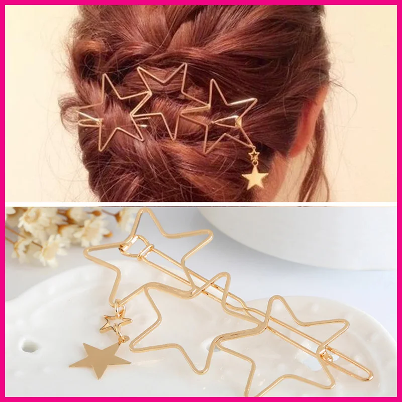 

5PCS 3.2cm*7.0cm Golden filigree star metal copper hairpins hair clips star bobby pins for women girls hair barrettes New styles