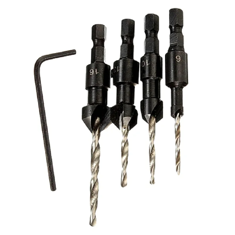 Новый 4 Шт. HSS Зенковки Сверло Указан Quick Change Шестигранным Хвостовиком Винт #6 #10 #13
